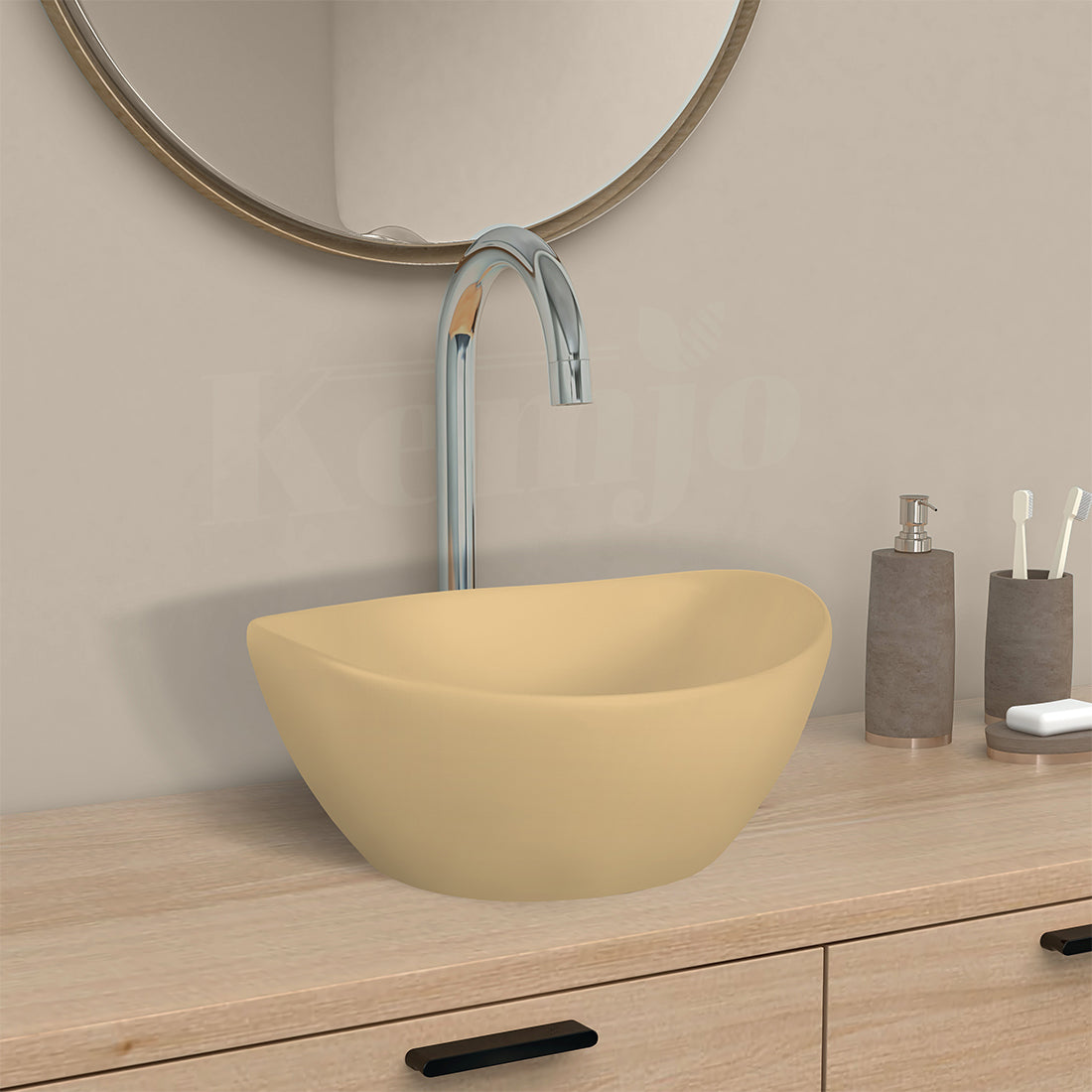 Designer Table Top Wash Basin for Bathroom Woddy Matt Oval SHIP (Woddy Matt)-WA