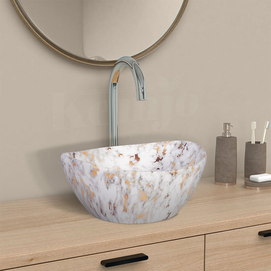 Designer Table Top Wash Basin for Bathroom Multicolor Oval SHIP_01 (Glossy)-WA