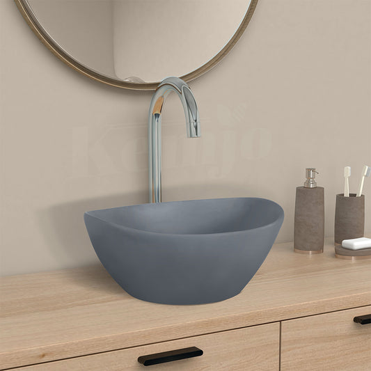 Designer Table Top Wash Basin for Bathroom Smoke Matt Oval SHIP (Smoke Matt)-WA