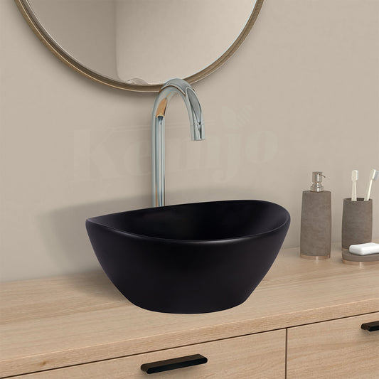 Designer Table Top Wash Basin for Bathroom Black Oval SHIP (Black Matt)-WA