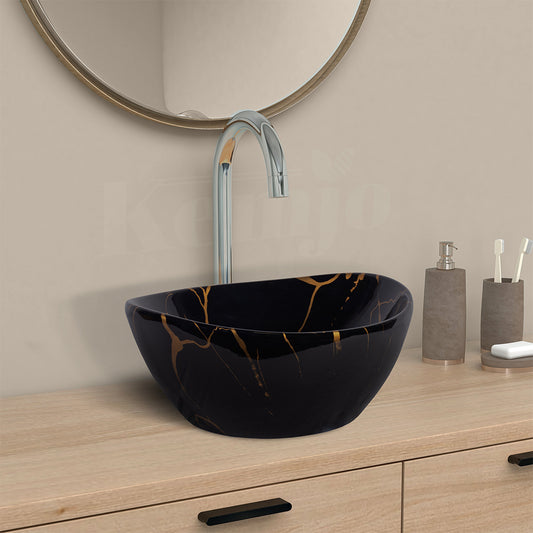 Designer Table Top Wash Basin for Bathroom Multicolor Oval SHIP_02 (Glossy)-WA