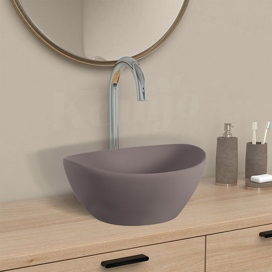 Designer Table Top Wash Basin for Bathroom Choco Matt Oval SHIP (Choco Matt)-WA