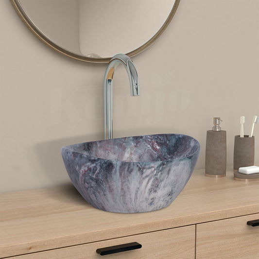 Designer Table Top Wash Basin for Bathroom Multicolor Oval SHIP_08 (Glossy)-WA