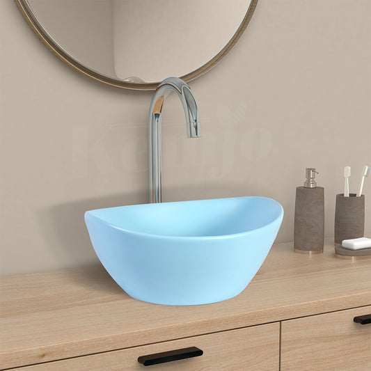 Designer Table Top Wash Basin for Bathroom Sky Matt Oval SHIP (Sky Matt)-WA