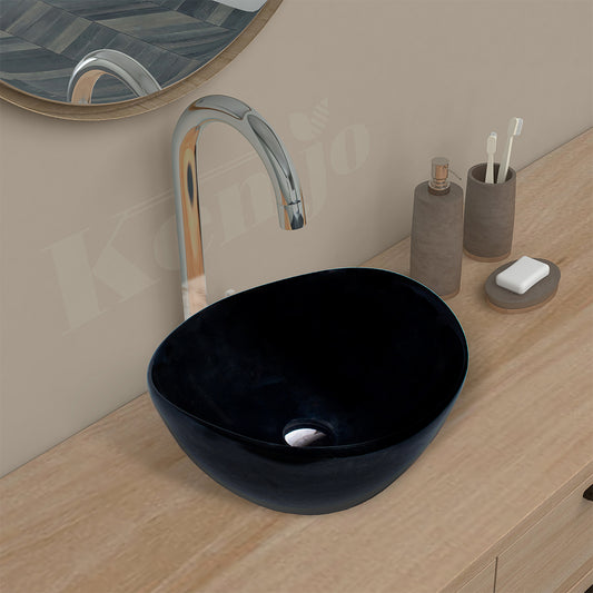 Designer Table Top Wash Basin for Bathroom Black Oval SHIP (Black Glossy)-WA