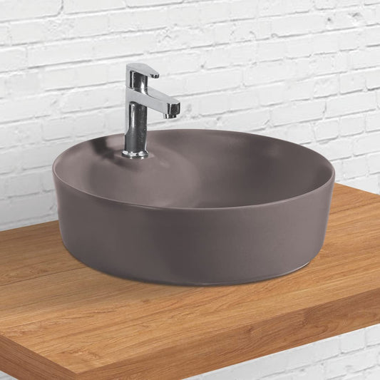 Designer Table Top Wash Basin for Bathroom Multicolor Round Sera (Choco-Matt)-WA