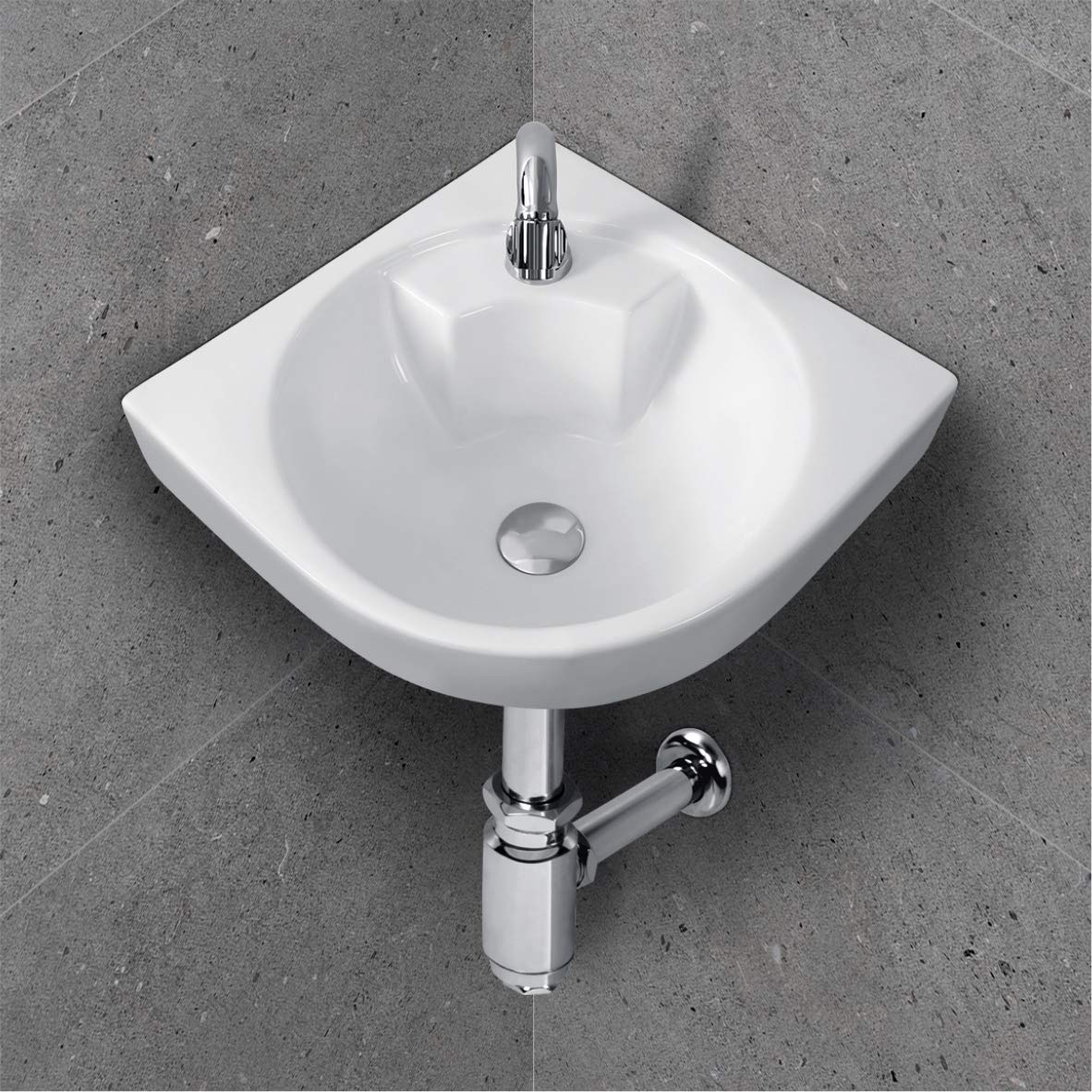 Wall Mounted Corner Wash Basin for Bathroom White Round Shine BWC-01