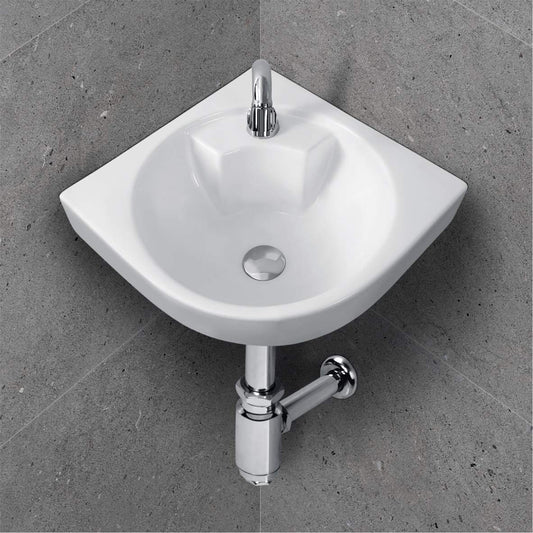 Wall Mounted Corner Wash Basin for Bathroom White Round Shine BWC-01