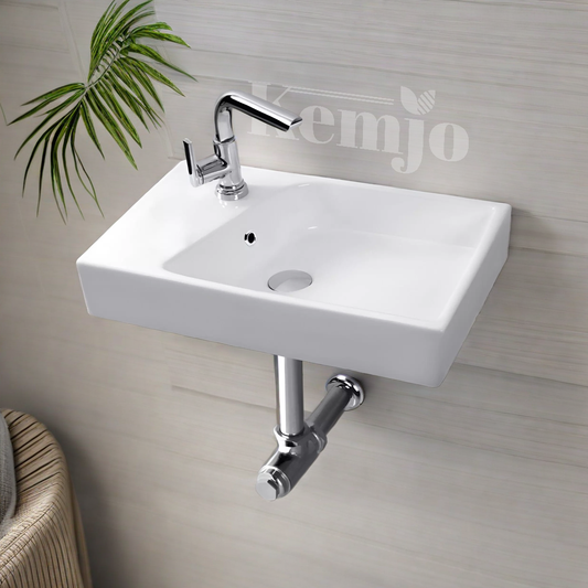 Wall Mounted Wash Basin for Bathroom White Rectangle Vento (BWB-07)