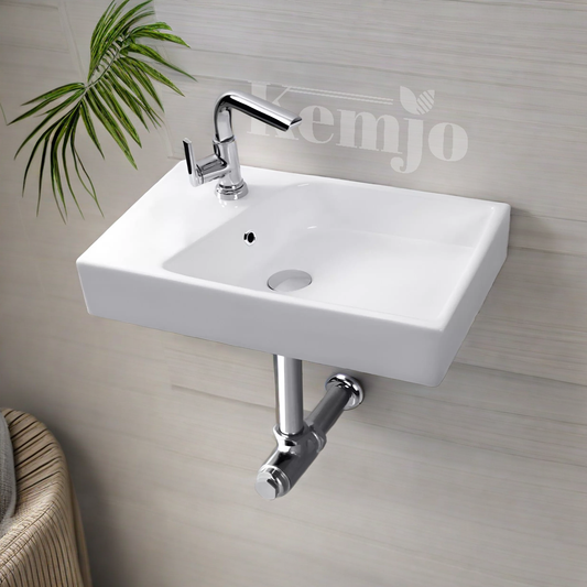 Wall Mounted Wash Basin for Bathroom White Rectangle Vento (BWB-07)-WA