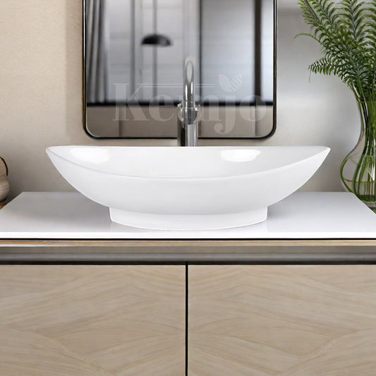 Kemjo Table Top Wash Basin for Bathroom White Oval Cadiz
