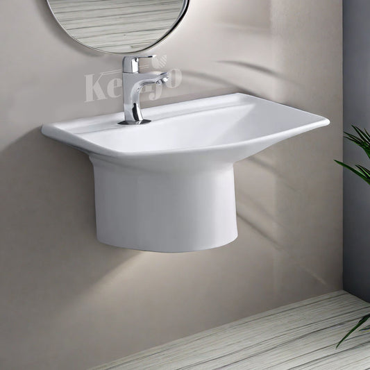Wall Mounted Wash Basin for Bathroom White Rectangle WT-Coral-WA