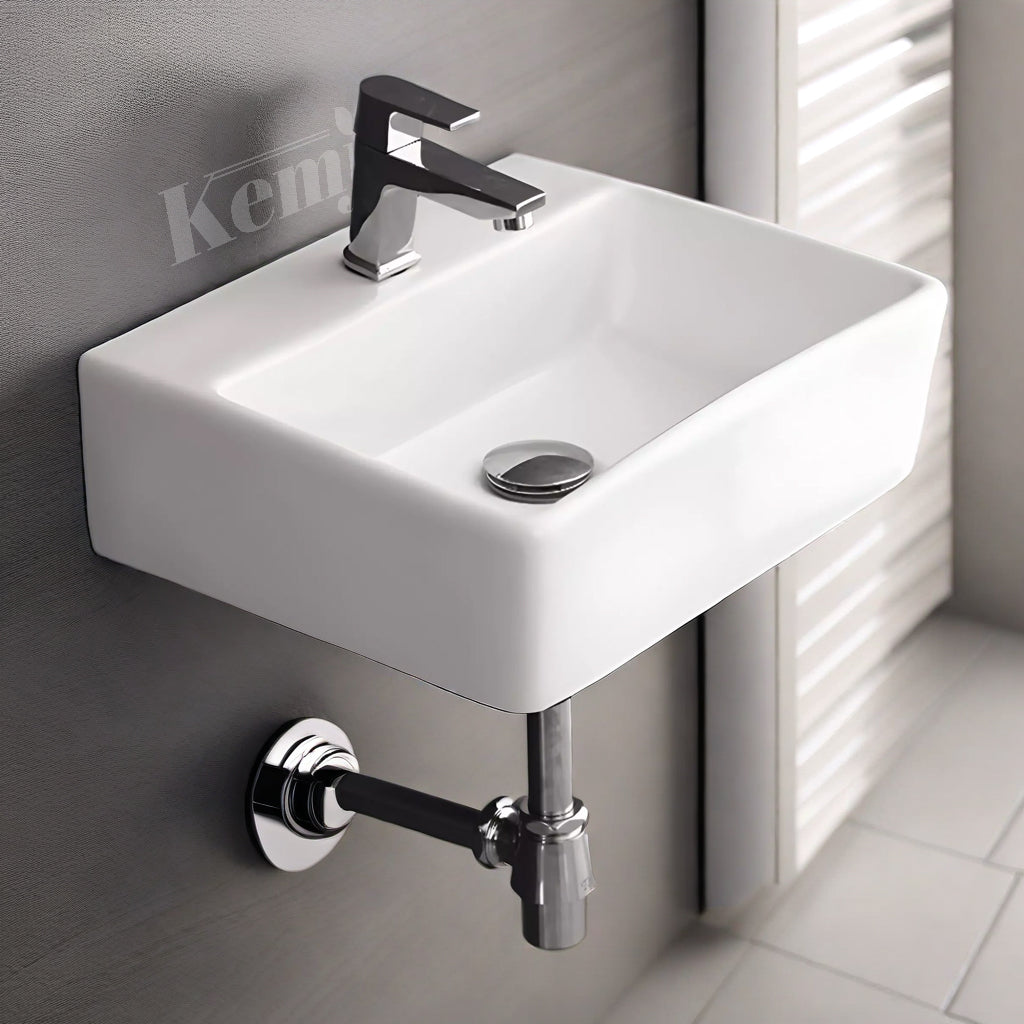 Wall Mounted Wash Basin for Bathroom White Rectangle WT-Cuba-WA