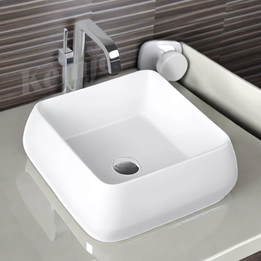 Kemjo Table Top Wash Basin for Bathroom White Square Drio (7001)