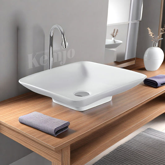 Kemjo Table Top Wash Basin for Bathroom White Square Donza