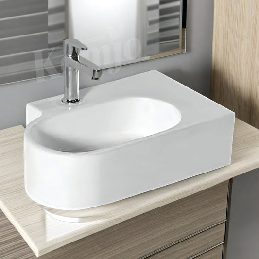 Kemjo Table Top Wash Basin for Bathroom White Rectangle Fruiti-6005