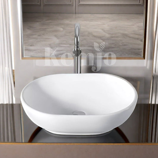 Kemjo Table Top Wash Basin for Bathroom White Oval Jupiter (7013)