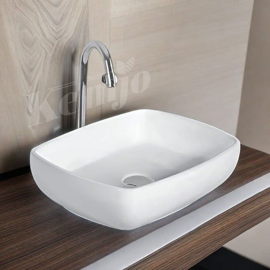 Kemjo Table Top Wash Basin for Bathroom White Rectangle Lexus