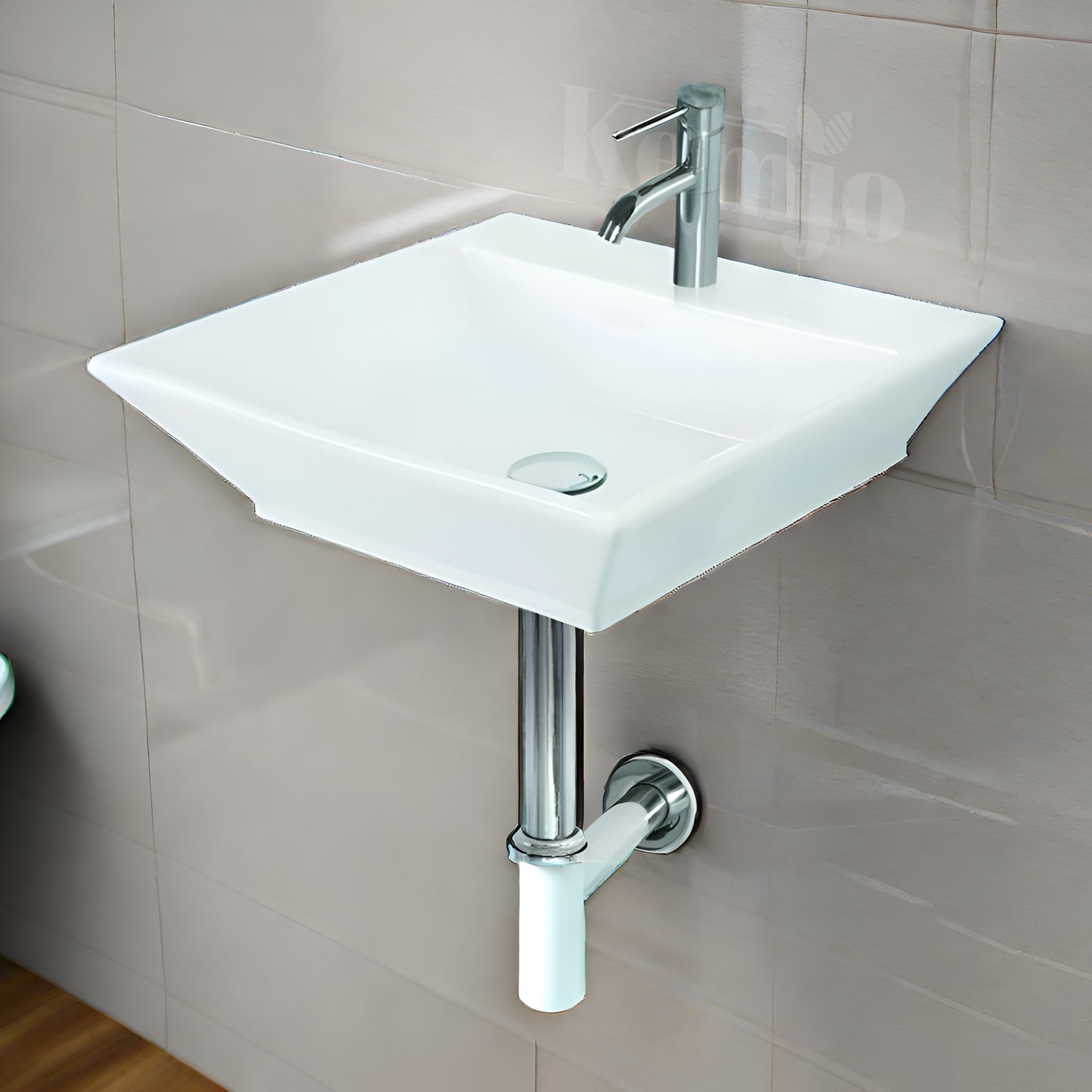 Wall Mounted Wash Basin for Bathroom White Rectangle Lumina (5003)-WA