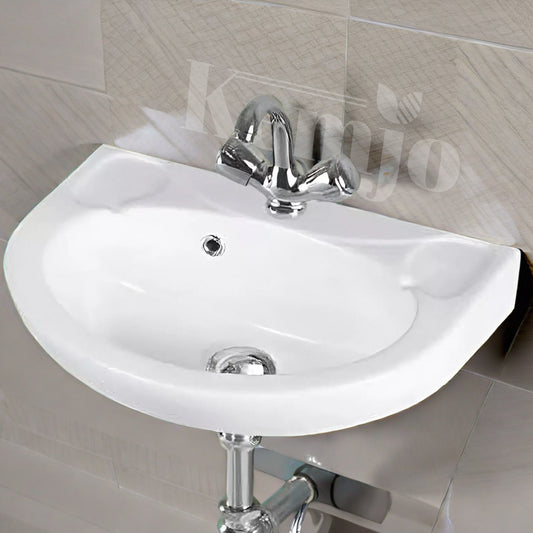 Wall Mounted Wash Basin for Bathroom White D-Shape Lux (5009)