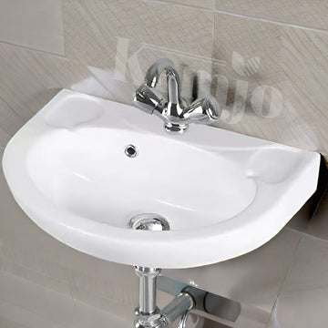 Wall Mounted Wash Basin for Bathroom White D-Shape Lux (5009)-WA