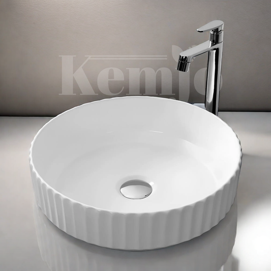 Kemjo Table Top Wash Basin for Bathroom White Round Oval (BT-09)-WA