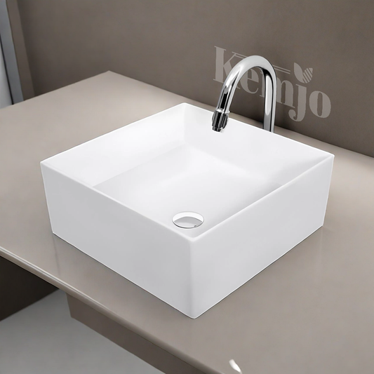 Kemjo Table Top Wash Basin for Bathroom White Square Parker-WA