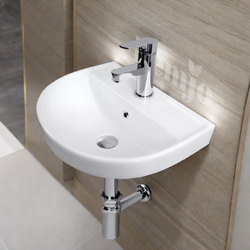 Wall Mounted Wash Basin for Bathroom White D-Shape Reden (BWB-04)-WA