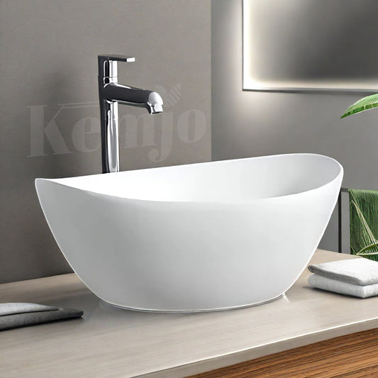 Kemjo Table Top Wash Basin for Bathroom White Oval Ship