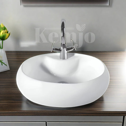 Kemjo Table Top Wash Basin for Bathroom White Oval Skyline-7016