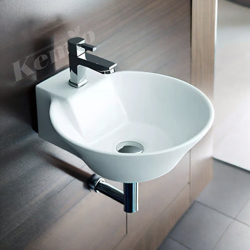 Wall Mounted Wash Basin for Bathroom White Round WT-Vitro-WA