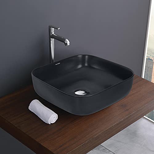 Designer Table Top Wash Basin for Bathroom Multicolor Square Kolar (Black-Matt)-WA
