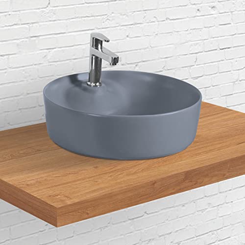 Designer Table Top Wash Basin for Bathroom Multicolor Round Sera (Smoke-Matt)-WA