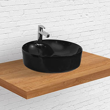 Designer Table Top Wash Basin for Bathroom Black Round WT-Sera (Black-Glossy)-WA