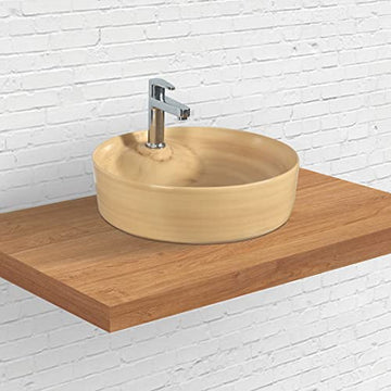 Designer Table Top Wash Basin for Bathroom Multicolor Round WT-Sera (Woddy-Matt)-WA