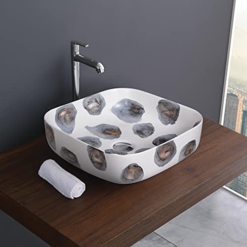 Designer Table Top Wash Basin for Bathroom Multicolor Square Kolar-001 (White Wood Design Matt)-WA
