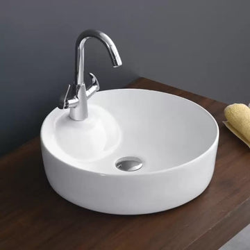 Kemjo Table Top Wash Basin for Bathroom White Round Spoof (7018)-WA