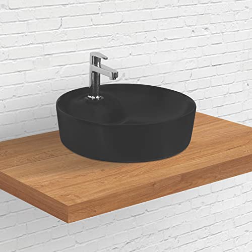 Designer Table Top Wash Basin for Bathroom Black Round WT-Sera (Black-Matt)-WA