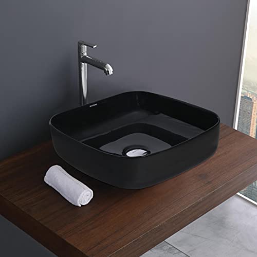 Designer Table Top Wash Basin for Bathroom Multicolor Square Kolar (Black-Glossy)-WA