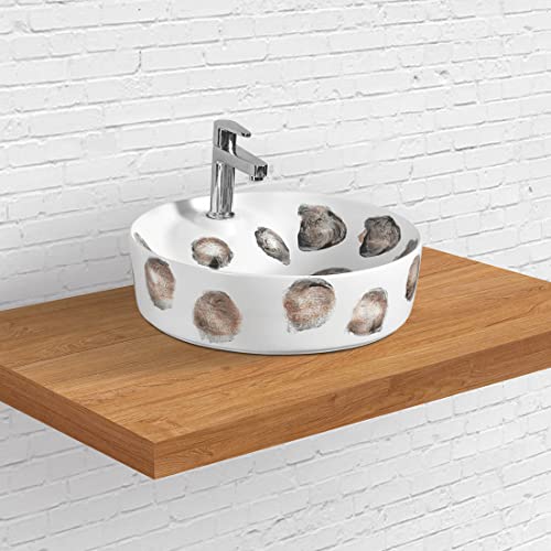 Designer Table Top Wash Basin for Bathroom Multicolor Round WT-Sera-001 (White Wood Design Matt)-WA