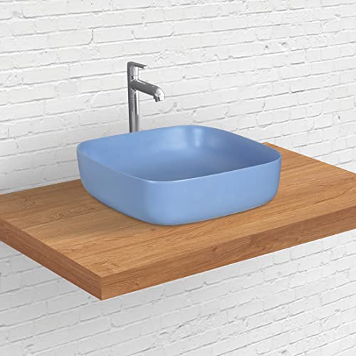 Designer Table Top Wash Basin for Bathroom Multicolor Square Kolar (Blue-Matt)-WA