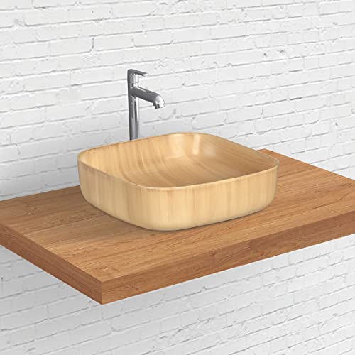 Designer Table Top Wash Basin for Bathroom Multicolor Square Kolar (Woddy-Matt)-WA