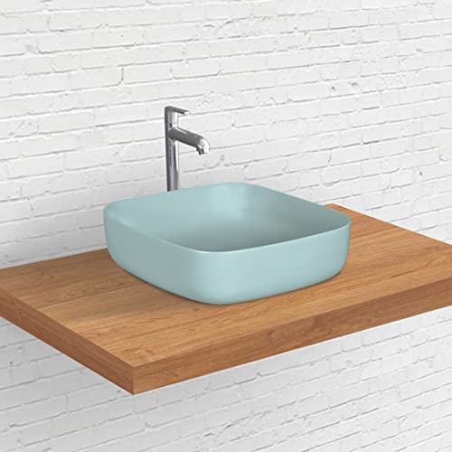 Designer Table Top Wash Basin for Bathroom Multicolor Square Kolar (Olive-Matt)-WA