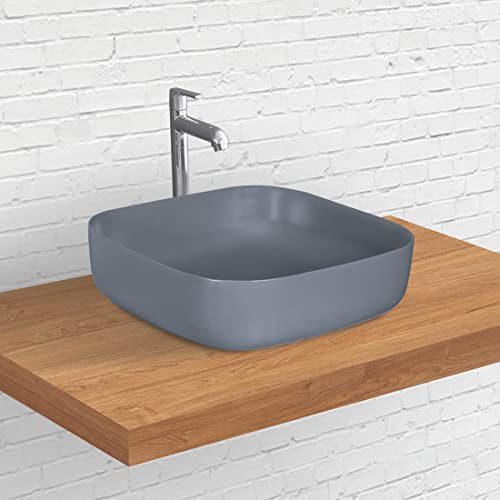 Designer Table Top Wash Basin for Bathroom Multicolor Square Kolar (Smoke-Matt)-WA