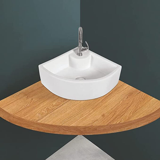 Kemjo Table Top Wash Basin for Bathroom White Triangle WT-Cornia