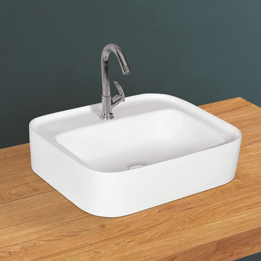 Kemjo Table Top Wash Basin for Bathroom White Rectangle WT-Titan