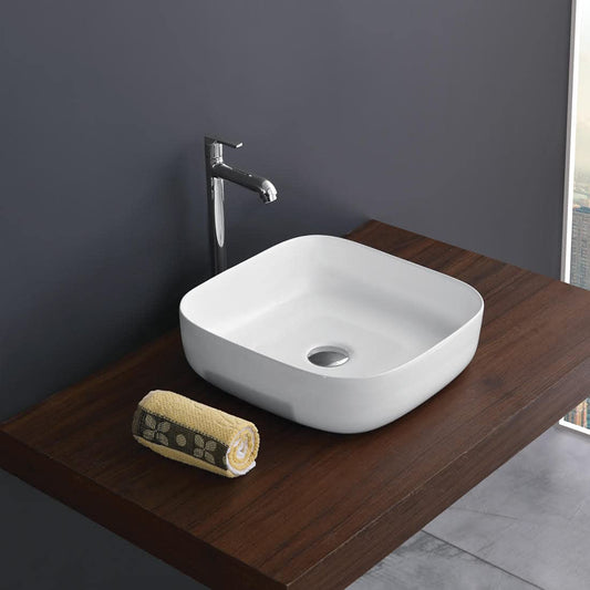 Kemjo Table Top Wash Basin for Bathroom White Square Metro-WA