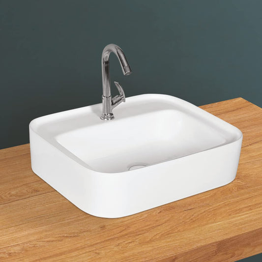 Kemjo Table Top Wash Basin for Bathroom White Rectangle WT-Titan-WA
