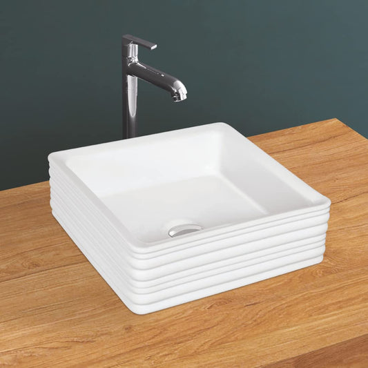 Kemjo Table Top Wash Basin for Bathroom White Square Luxora