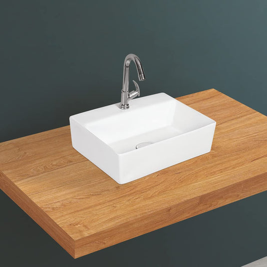 Kemjo Table Top Wash Basin for Bathroom White Rectangle WT-Cubic